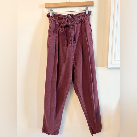 Free People Margate Paper Bag Waist Button Fly Cropped Trousers Size XS - Picture 4 of 13